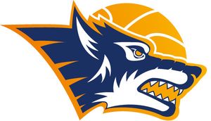 Logo der Rostock Seawolves, ein Wolfskopf vor einem Basketball