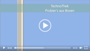 Mit einem Klick auf das Bild startet der Film zu den Probier's-asu-Boxen - es wird gezeigt, wie man die Schlüssel für die Boxen mit einer Karte ausleiht und Beispiele des Ausprobierens