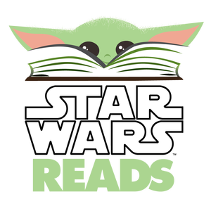 Logo mit dem Schriftzug Star Wars Reads, darüber ein von der oberen Seite zu sehendes aufgeschlagenes Buch, über dessen Rand die Figur des Grogu schaut, (c) Dorling Kindersley