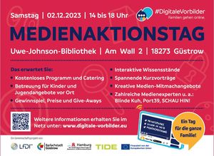 Plakat für den Medienaktionstag mit Hinweis auf die Angebote, wie im Text der Nachricht geschrieben